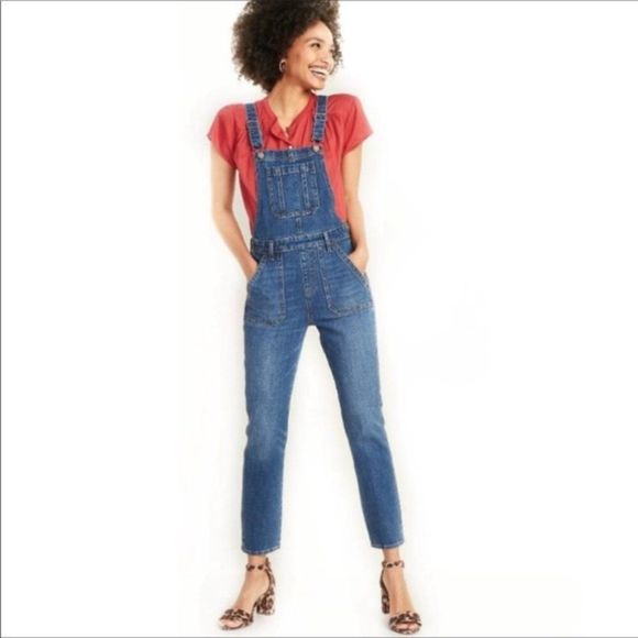Old Navy Denim - Old Navy Denim Jean Straight Leg Overalls Side Zip Large Cargo Pockets Size 14